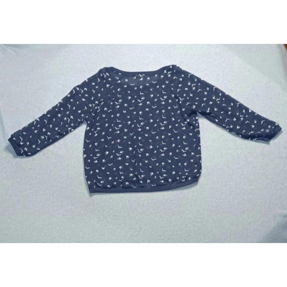 Wishful Park Long Sleeve Sheer Mesh Blouse Womens Size S Navy Blue Birds - Picture 11 of 11